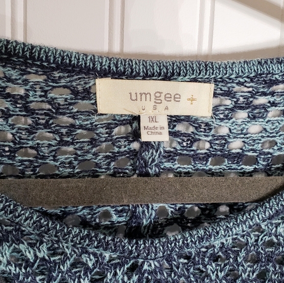 Umgee Crocheted Open Knit Sweater Tunic Blue & Green 1XL - Picture 4 of 15